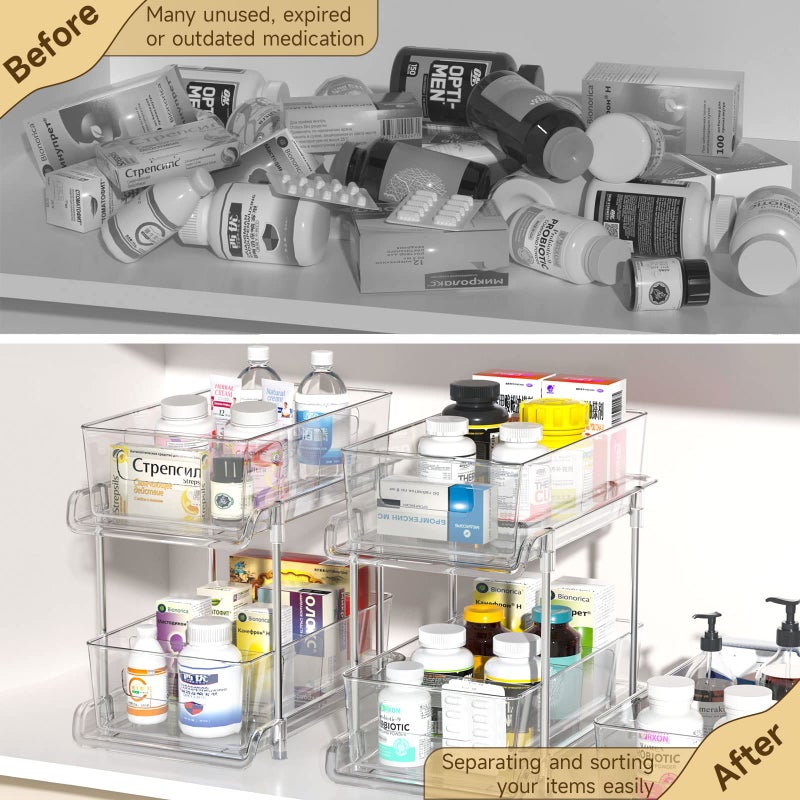 HIHEGD 2 Tier Bathroom Storage Organizer with Dividers  Clear Under Sink Organizers and Storage Pull Out Cabinet Organizer for Bathroom Kitchen Pantry Storage  Medicine Cabinet Organizer - Image 4